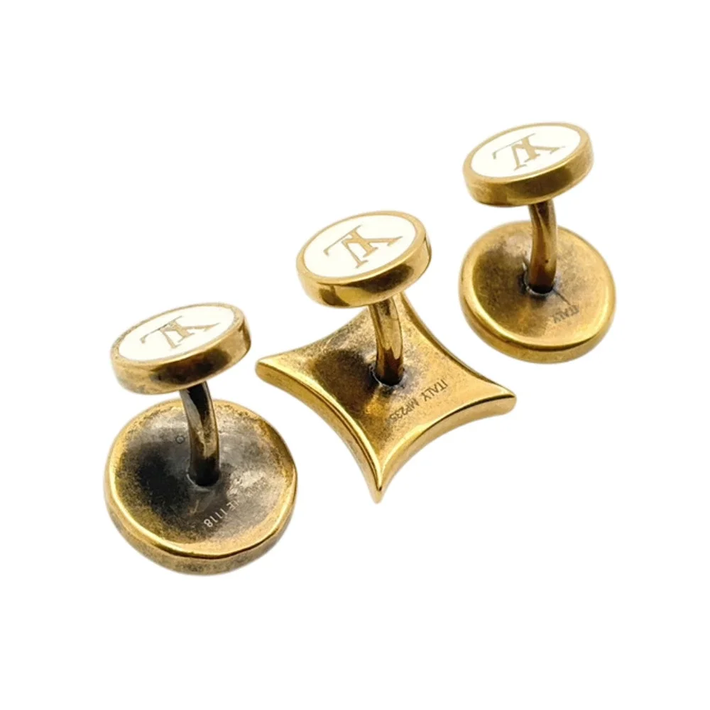 6889 -Louis Vuitton Bouton de Manchette Cufflinks 3-Piece Monogram & Enamel Gold